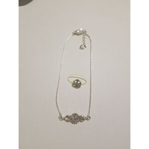 Pretty New Silver Blue Crystal Flower Anklet & Toe Ring Set